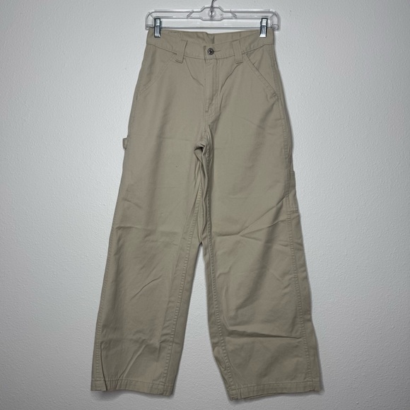 Levi's Vintage Beige High‎ Waisted Denim Jean Wide Leg Pants Boys Size L W27 L28 - Picture 1 of 12